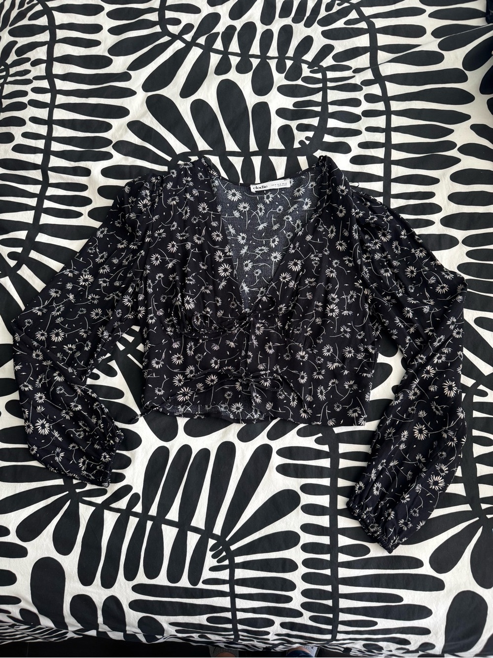 Elodie Floral Tie-Front Long-Sleeve Crop Top